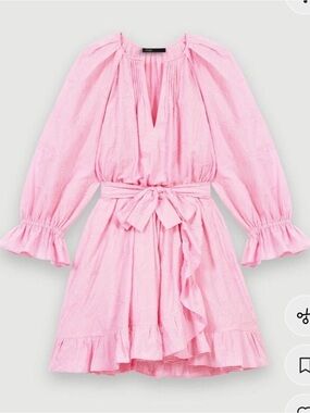 Maje Girls' Pink Ruffle Belted Casual Dress